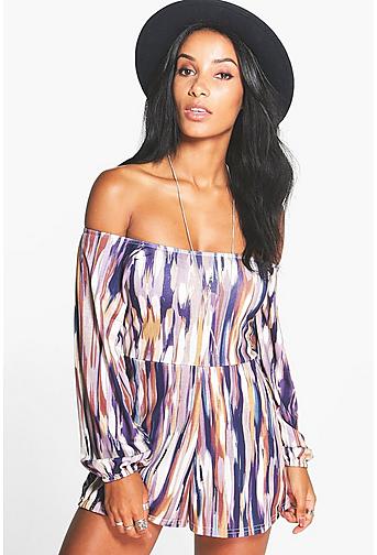 Kimmy Multi Print Off the Shoulder Playsuit