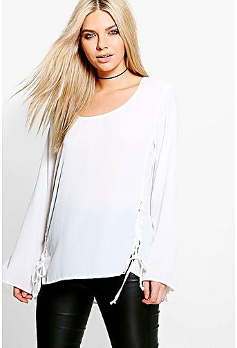 Eliza Lace Up Woven Long Sleeve Top