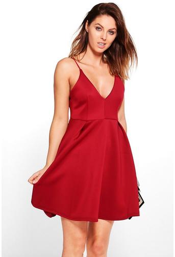 Clare Pleat Skirt Bonded Scuba Skater Dress