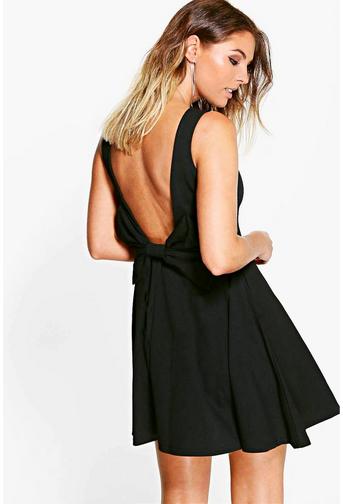 Sara Bow Detail Scoop Back Skater Dress