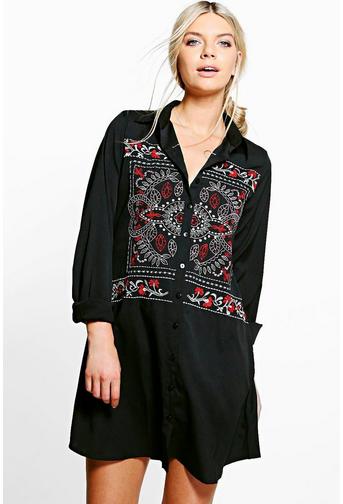 Boutique Elodie Embroidered Shirt Dress