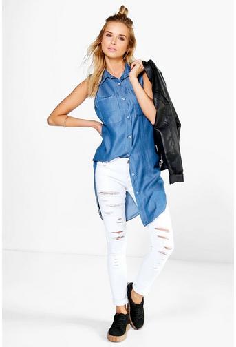 Hannah Sleeveless Longline Denim Shirt