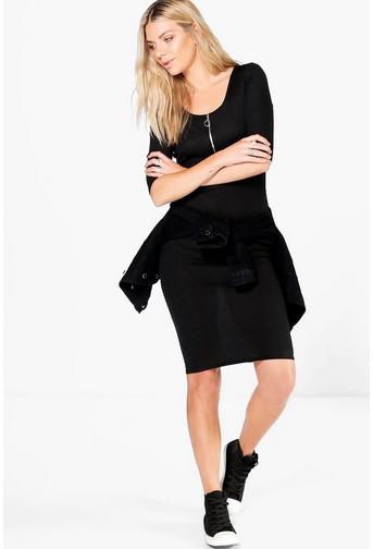 El D-Ring Zip 3/4 Sleeve Midi Bodycon Dress