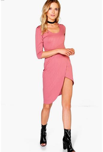 Hayley Ribbed Wrap Bodycon Dress