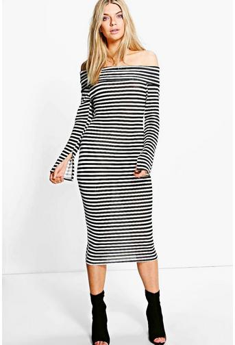 Charmaine Off Shoulder Striped Midi Dress