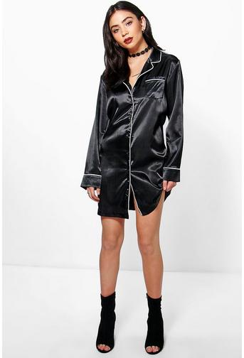 Pandy Satin Pyjama Shirt Dress