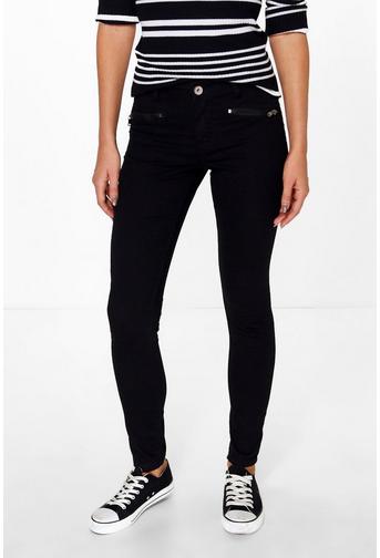 Mia Zip Detail Skinny Black Jeans