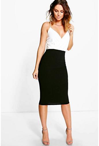 Gillian Wrap Top Contrast Skirt Midi Dress