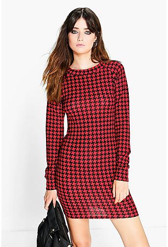 Fran Dogtooth Brushed Knit Bodycon Dress