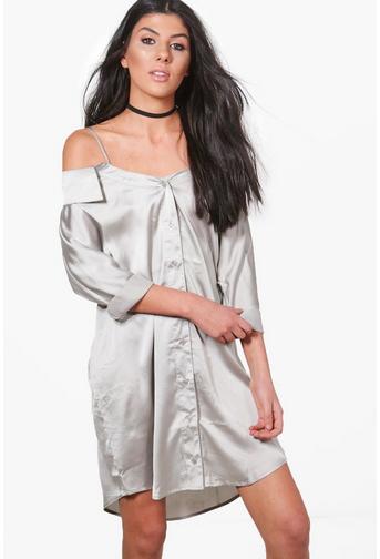 Jackie Off Shoulder Collar Shirt Dress