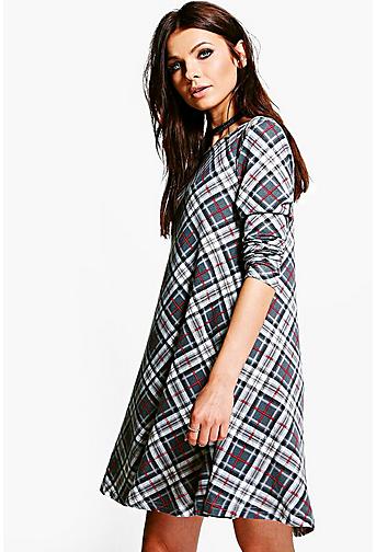 Polly Check Brushed Knit Swing Dress