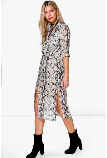 Lisanda Snake Print Shirt Dress