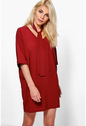 Talha Tie Neck Shift Dress