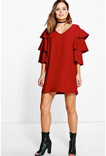 Anabelle Ruffle Tier Sleeved Shift Dress