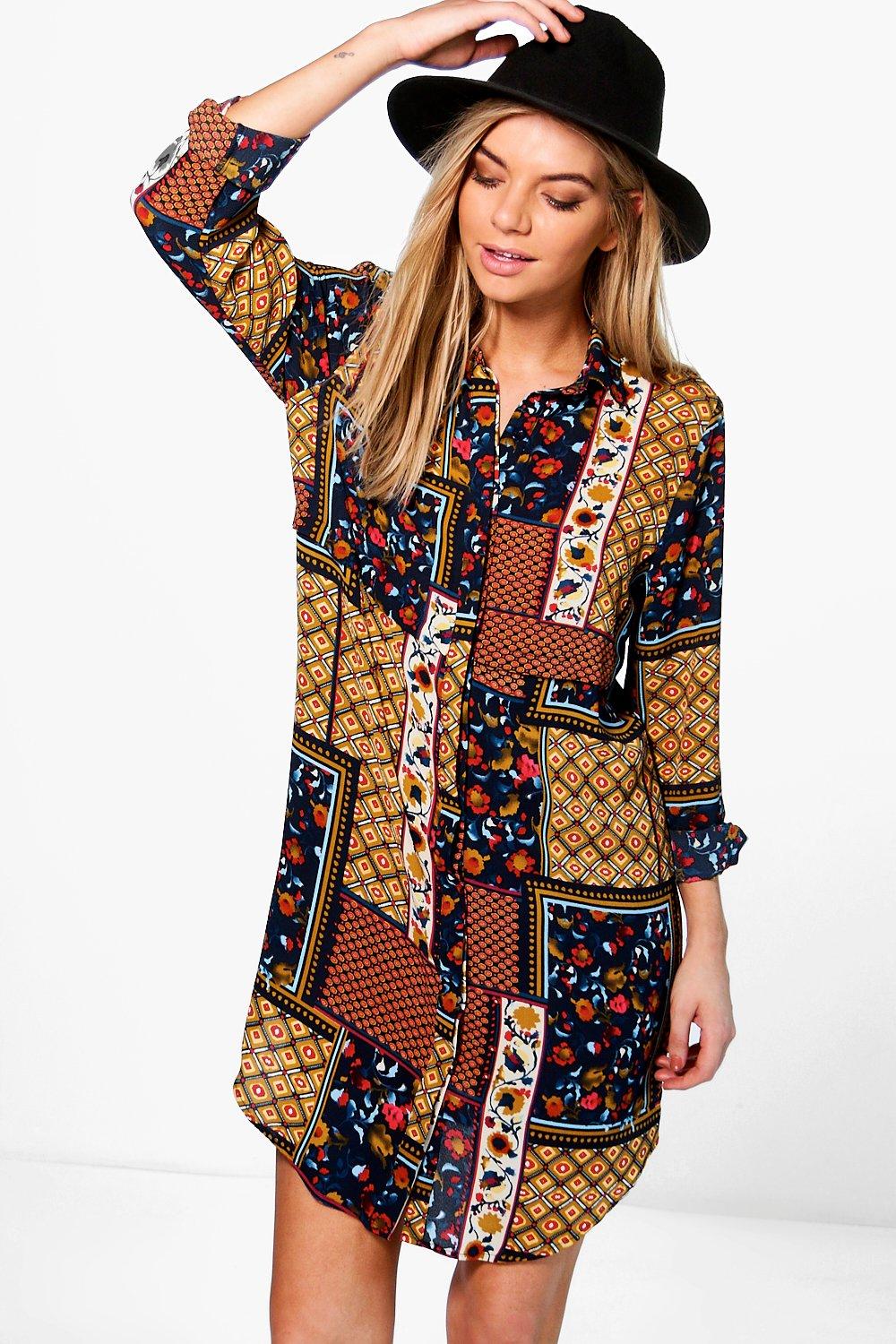 scarf print dress boohoo