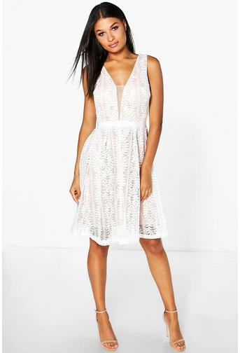 Boutique Zoe All Over Lace Midi Skater Dress