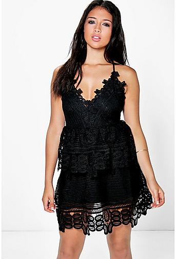 Boutique Grace Crochet Strappy Peplum Dress