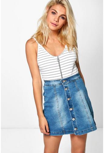 Elsie Button Through Denim A Line Skirt