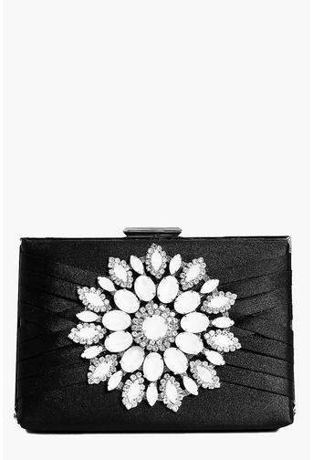 Lexi Boutique Diamante Floral Box Clutch Bag