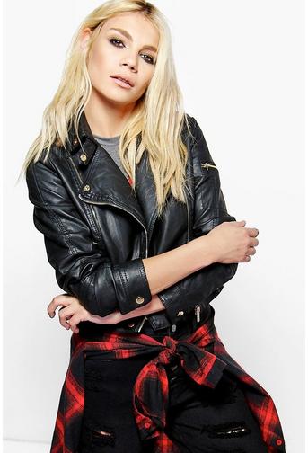 Boutique Amy Black Leather Look Biker Jacket