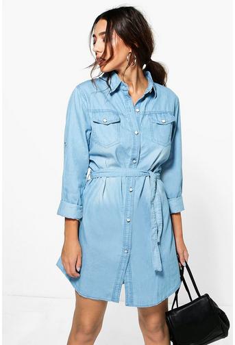 Abby Tie Waist Denim Shirt Dress