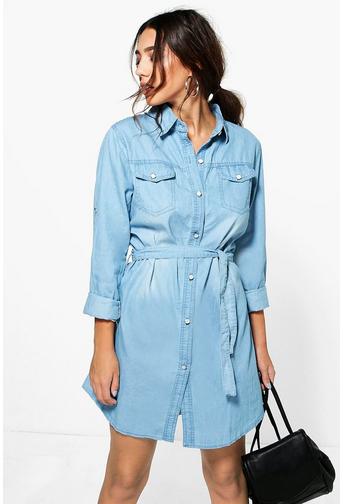 Abby Tie Waist Denim Shirt Dress