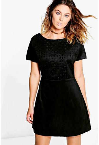 Mia Suedette Cutwork Strap Back Shift Dress