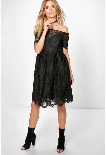 Boutique Zoe Lace Bardot Prom Dress