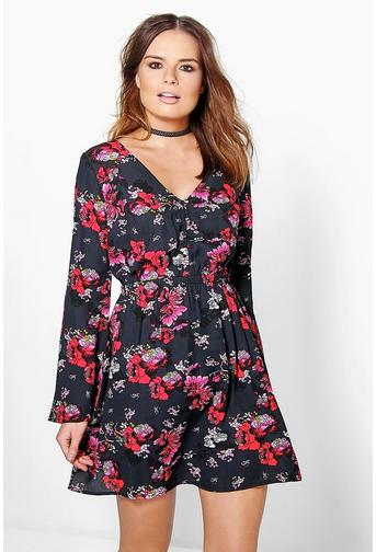 Cecilia Flute Sleeve Drop Neck Dress