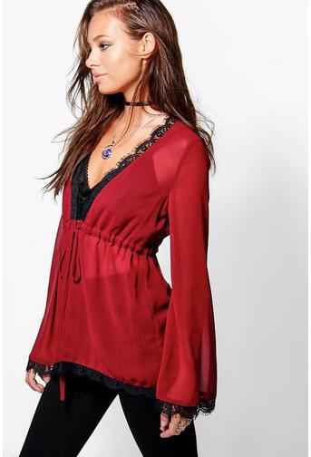 Jess Eyelash Trim Tie Waist Blouse