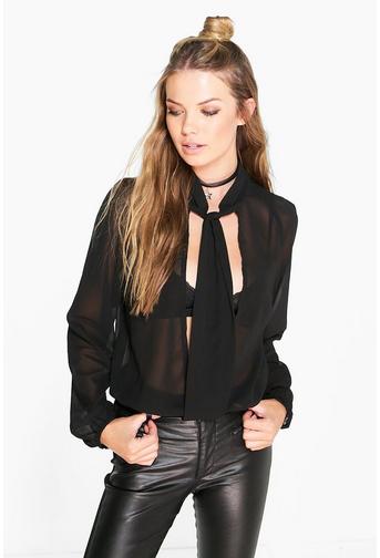 Ava Split Front High Neck Blouse