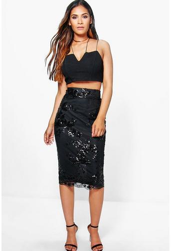 Boutique Naja Sequin Mesh Overlay Midi Skirt