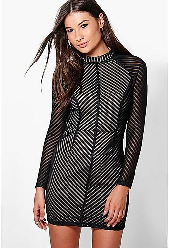 Boutique Kylie Mesh Stripe Bodycon Dress