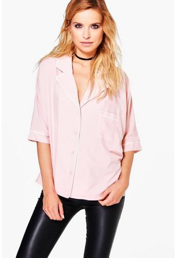 Nina Piped Rever Collar Oversized Shirt