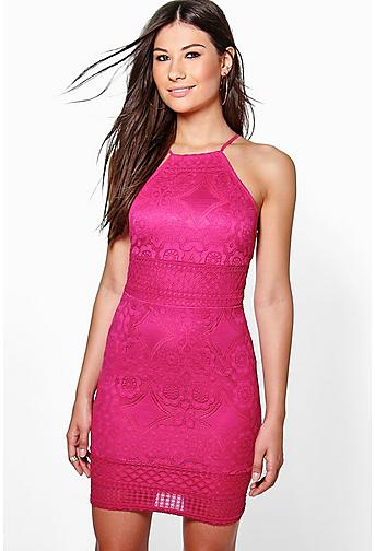Sara Strappy Lace Panelled Bodycon Dress