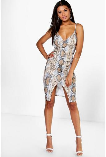 Beci Snake Print Wrap Bodycon Dress