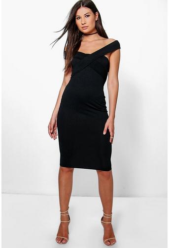 Mia Off The Shoulder Midi Bodycon Dress