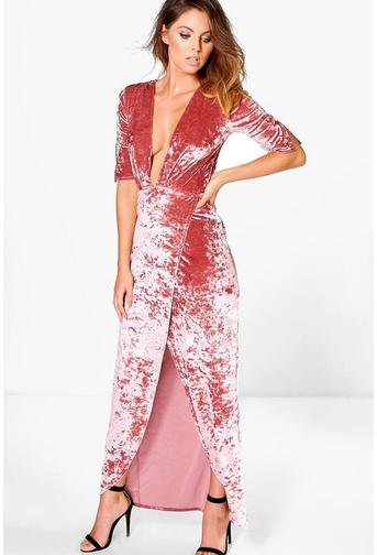 Fifi Crinkles Velvet Wrap Midi Dress