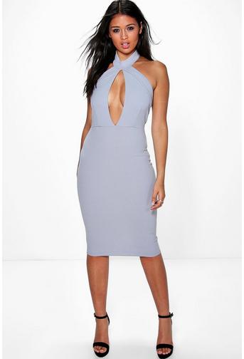Sadie Fold Over Keyhole Detail Bodycon Dress