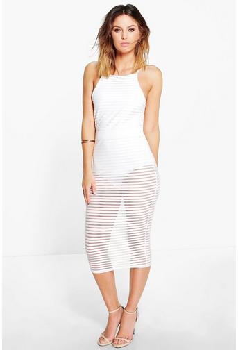 Eve Stripe Mesh Midi With Bodysuit Dress