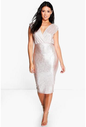 Jade Metallic Wrap Detail Midi Dress