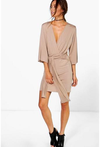 Carmel Wrap Front Plunge Neck Dress