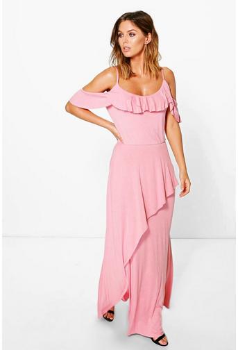 Abbey Ruffle Cold Shoulder Maxi Dress
