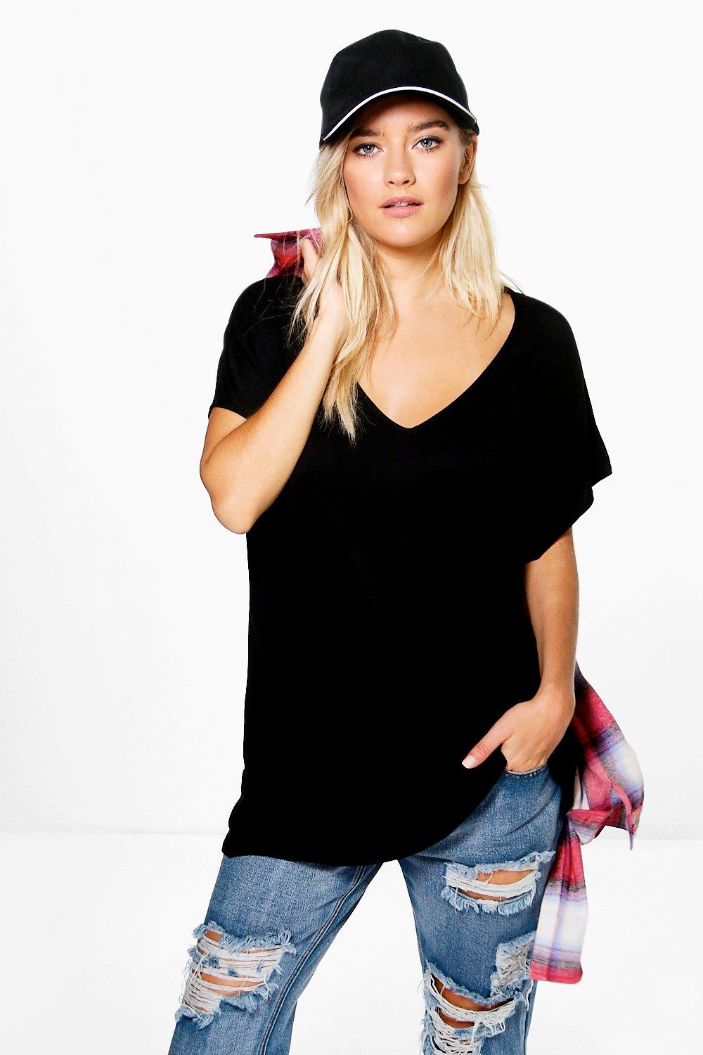 Boohoo Womens Isobel Oversized V Neck T-Shirt | eBay