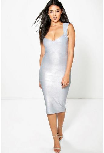 Agatha Metallic Detail Bandage Midi Dress