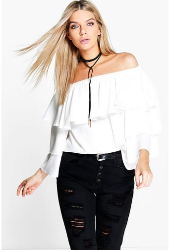 Becca Woven Frill Sleeve Off The Shoulder Top