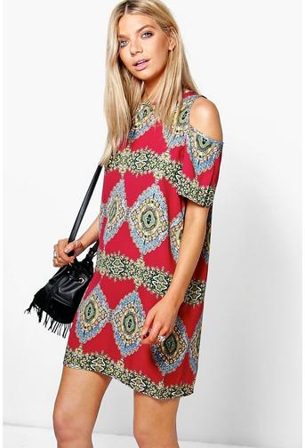 Jill Paisley Print Cold Shoulder Shift Dress