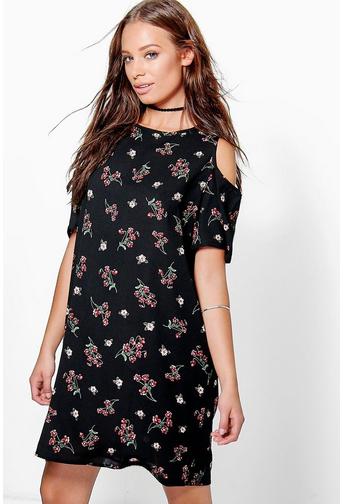 Helen Floral Cold Shoulder Shirt Dress