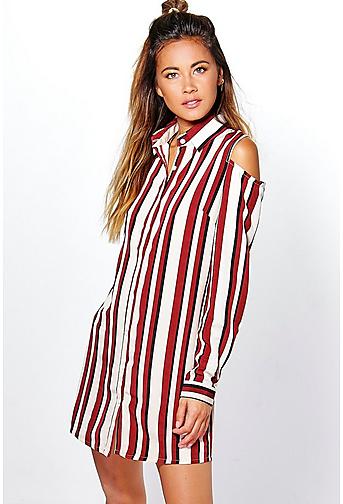 Suki Cold Shoulder Stripe Shirt Dress