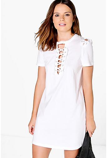 Sally Lace Up Front T-Shirt Dress